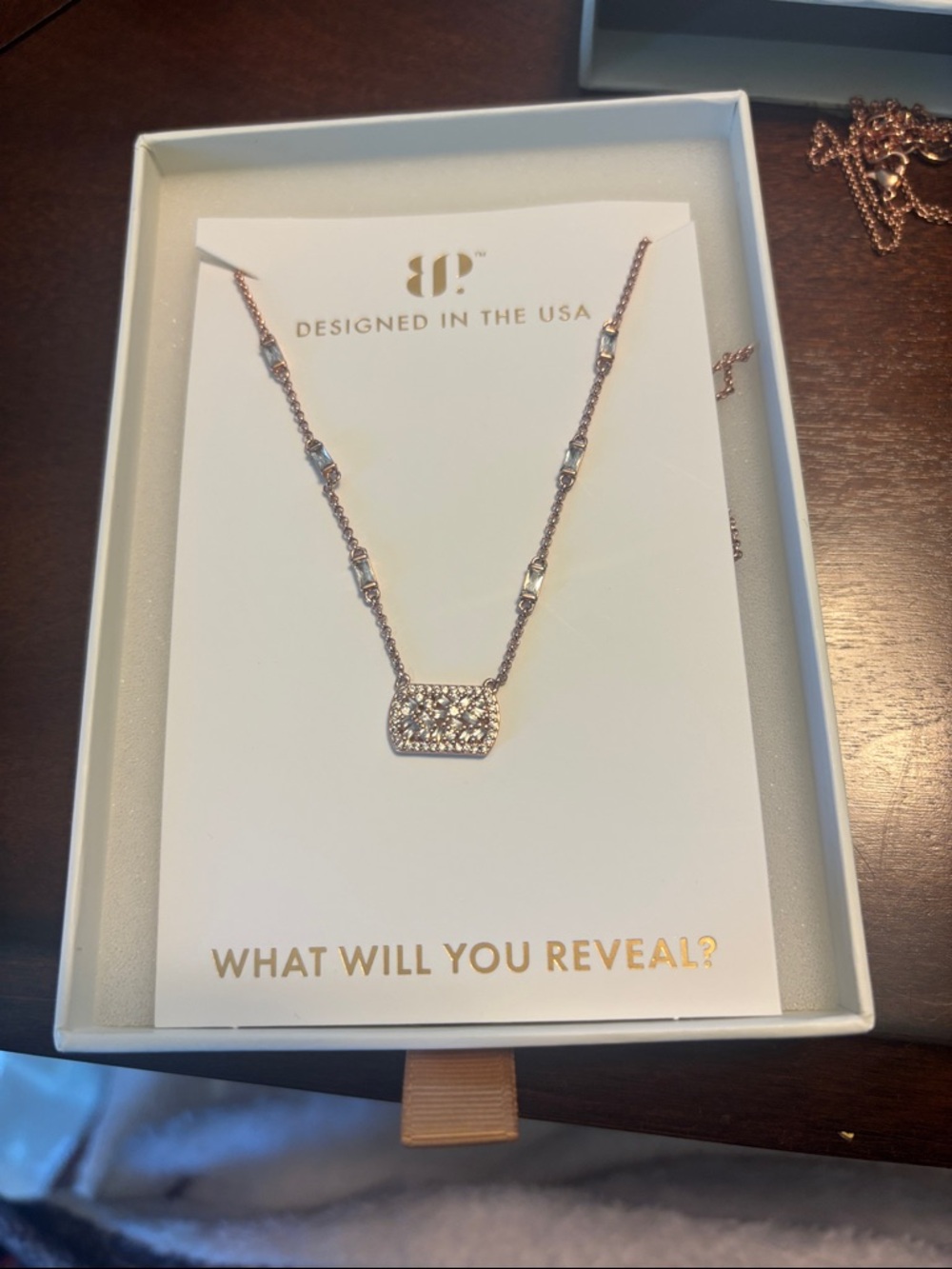 Lumina Rose Gold Pavé Rectangle Pendant Necklace